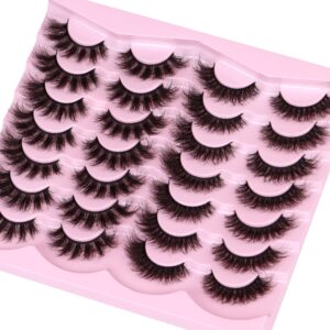 Newcally False Eyelashes Fluffy Wispy Faux Mink Lashes 8D Volume Long Cat Eye Lashes Dramatic 18MM 2 Styles Mixed Fake Lashes 14 Pairs Pack