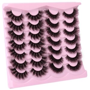 Newcally False Eyelashes Fluffy Wispy Faux Mink Lashes 8D Volume Long Cat Eye Lashes Dramatic 18MM 2 Styles Mixed Fake Lashes 14 Pairs Pack