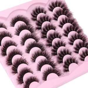 Newcally False Eyelashes Fluffy Wispy Faux Mink Lashes 8D Volume Long Cat Eye Lashes Dramatic 18MM 2 Styles Mixed Fake Lashes 14 Pairs Pack