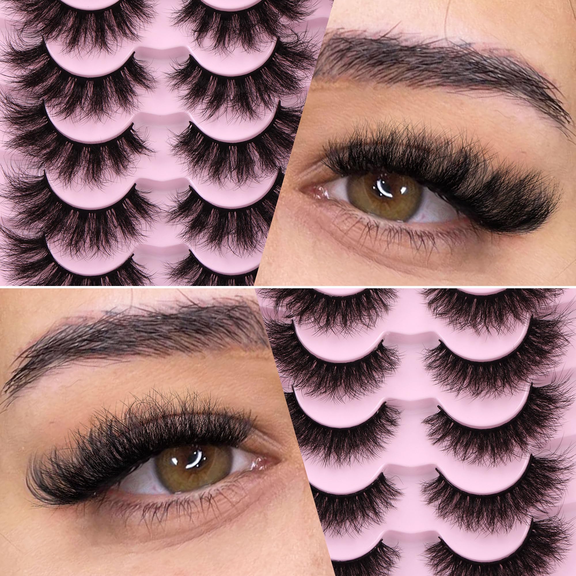 Newcally False Eyelashes Fluffy Wispy Faux Mink Lashes 8D Volume Long Cat Eye Lashes Dramatic 18MM 2 Styles Mixed Fake Lashes 14 Pairs Pack