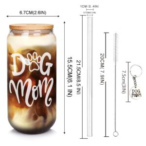 Gift for Dog Lover Women, Glass Cup and Sock for Dog Mom, Dog Mom Socks, Dog Lover Gift, Can Shaped Glass Cups, 20oz Drinking Glasses with Bamboo Lid and Glass Straw, Reusable Cup for Dog Lovers