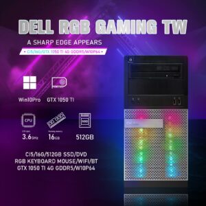 Dell RGB Gaming Desktop PC, Intel Quad I5 up to 3.6GHz, 16GB RAM, GeForce GTX 1050 Ti 4G GDDR5, 512G SSD, DVD, WiFi & Bluetooth, RGB Keyboard & Mouse, Win 10 Pro (Renewed)