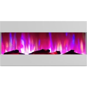 hanover fireside 42 in. recessed/wall-mounted electric fireplace with logs and led color-changing display, white