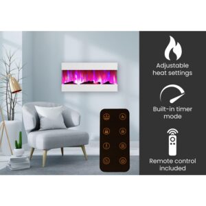 Hanover Fireside 42 In. Recessed/Wall-Mounted Electric Fireplace with Logs and LED Color-Changing Display, White