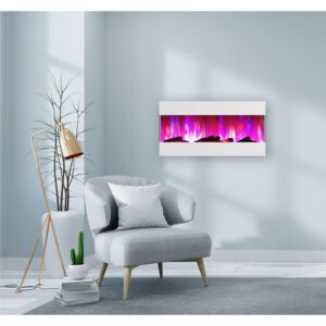 Hanover Fireside 42 In. Recessed/Wall-Mounted Electric Fireplace with Logs and LED Color-Changing Display, White