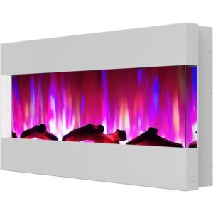 Hanover Fireside 42 In. Recessed/Wall-Mounted Electric Fireplace with Logs and LED Color-Changing Display, White