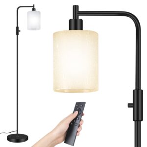 outon modern floor lamp, dimmable industrial floor lamp with remote control, stepless color temperature, timer, led tall stand lamp with hanging frosted glass shade for living room, bedroom, office
