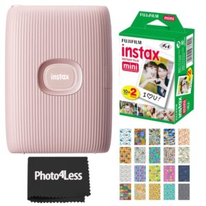fujifilm instax mini link 2 smartphone printer soft pink bundle instax mini twin pack instant film and 20 sticker frames (4 items)