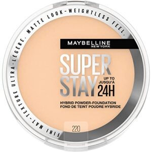 maybelline super stay up to 24hr hybrid powder-foundation, medium-to-full coverage makeup, matte finish, 220, 1 count