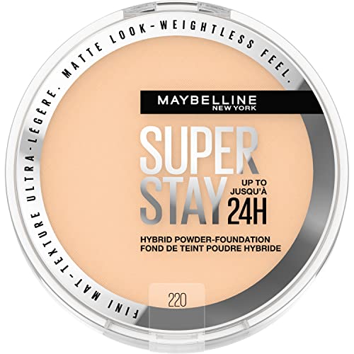 Maybelline Super Stay Up to 24HR Hybrid Powder-Foundation, Medium-to-Full Coverage Makeup, Matte Finish, 220, 1 Count