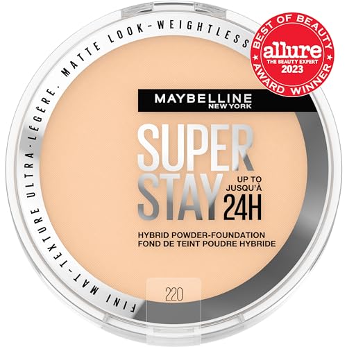 Maybelline Super Stay Up to 24HR Hybrid Powder-Foundation, Medium-to-Full Coverage Makeup, Matte Finish, 220, 1 Count