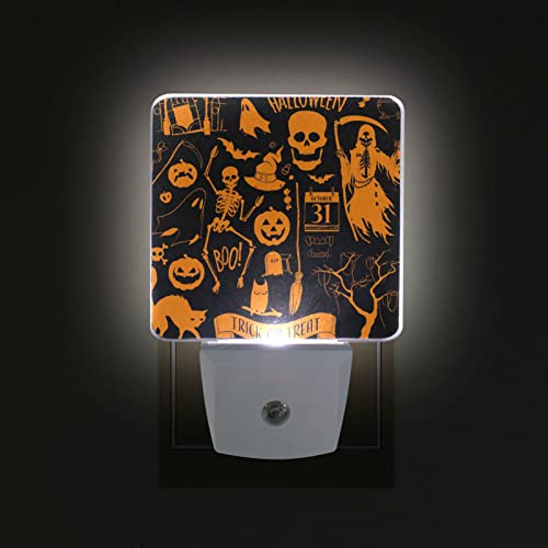 JSTEL Plug-in LED Night Light with Dusk-to-Dawn Sensor, Skull Nightlights Halloween Pumpkin Night Lights Plug into Wall Automatic Lights Motion Sensor for Indoors