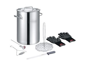 concord heavy duty stainless steel turkey fryer kit with rack, slicer, hook, thermometer, and heat proof gloves. also great for seafood boil, crawfish boil, and more (turkey fryer kit)