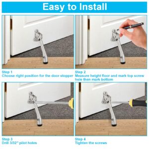 6 Pack Kickdown Door Stop, Commercial Heavy Duty Door Stop, Door Stoppers for Bottom of Door, Kickstand Door Stopper with Rubber Tip and Spring Lever, Easy to Kick Down Door Stop Stopper and Release