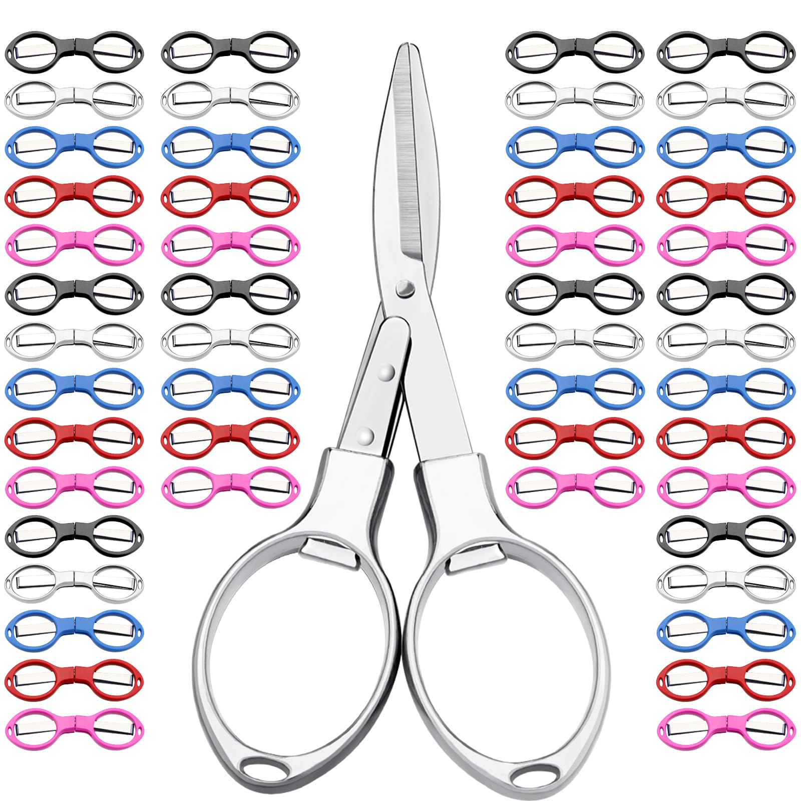 Folding Scissors Small Foldable Scissors Mini Travel Stainless Steel Portable Scissors Bulk Glasses Shaped Anti Rust Sewing Cutter Shear for Nurse Week Gifts School Office Supplies(50 Pcs)