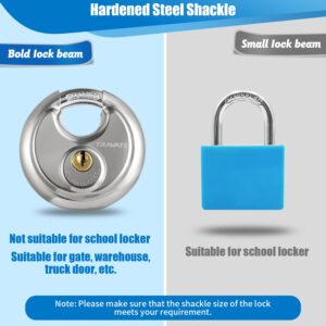 Travate Keyed Alike Disc Padlock, 6PCS Stainless Steel Discus Lock with 2-3/4 in. Wide, 3/8 in. Diameter Shackle, Waterproof Discus Lock for Storage Unit, Sheds, Garages and Fence