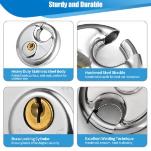 Travate Keyed Alike Disc Padlock, 6PCS Stainless Steel Discus Lock with 2-3/4 in. Wide, 3/8 in. Diameter Shackle, Waterproof Discus Lock for Storage Unit, Sheds, Garages and Fence