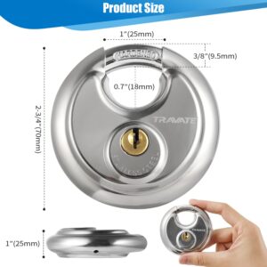 Travate Keyed Alike Disc Padlock, 6PCS Stainless Steel Discus Lock with 2-3/4 in. Wide, 3/8 in. Diameter Shackle, Waterproof Discus Lock for Storage Unit, Sheds, Garages and Fence