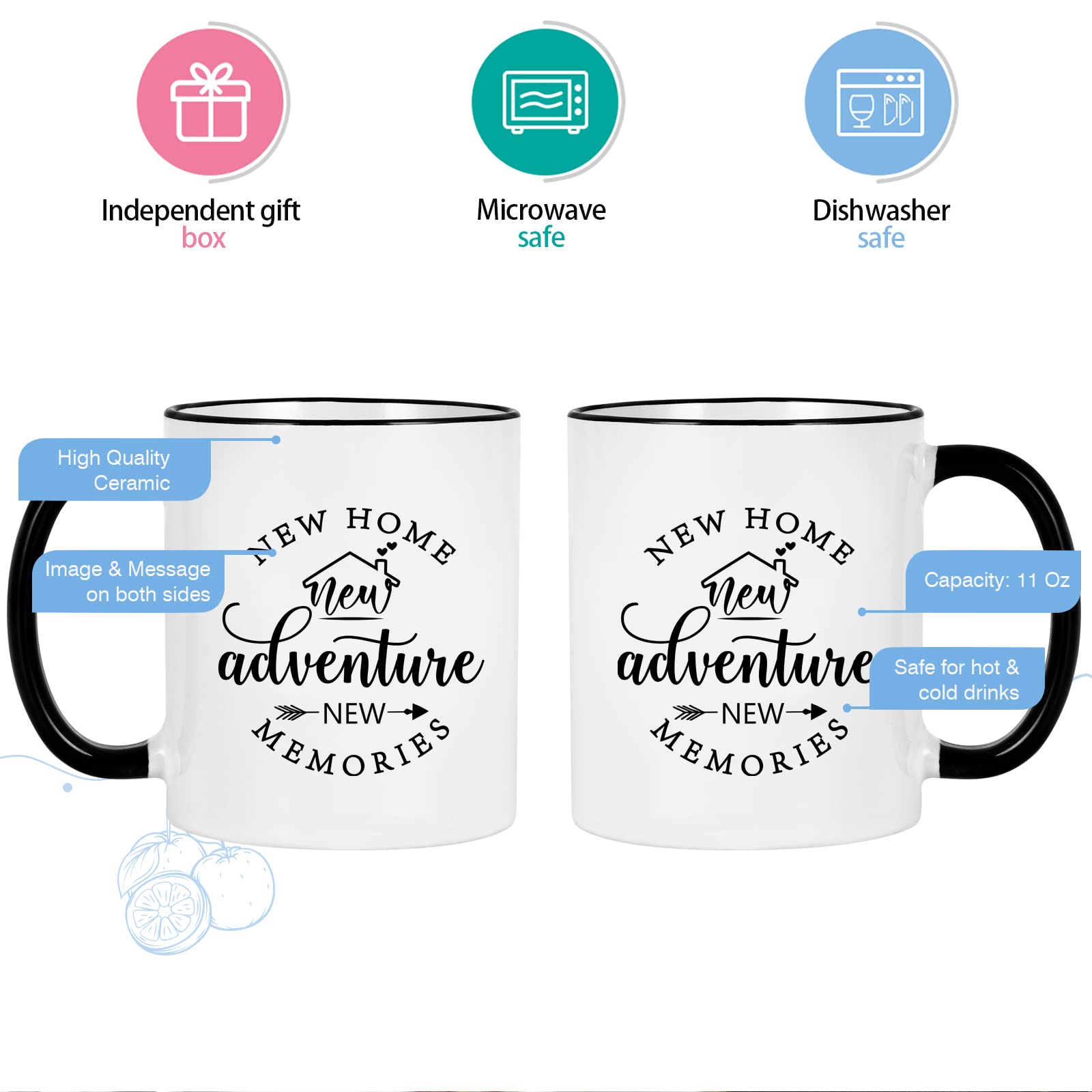 Cabtnca House Warming Gifts New Home, New Home New Adventure New Memories Mug set, Housewarming Gift, New Home Gifts for Home, Housewarming Gifts for New House Couple Women, 11Oz Pack of 2