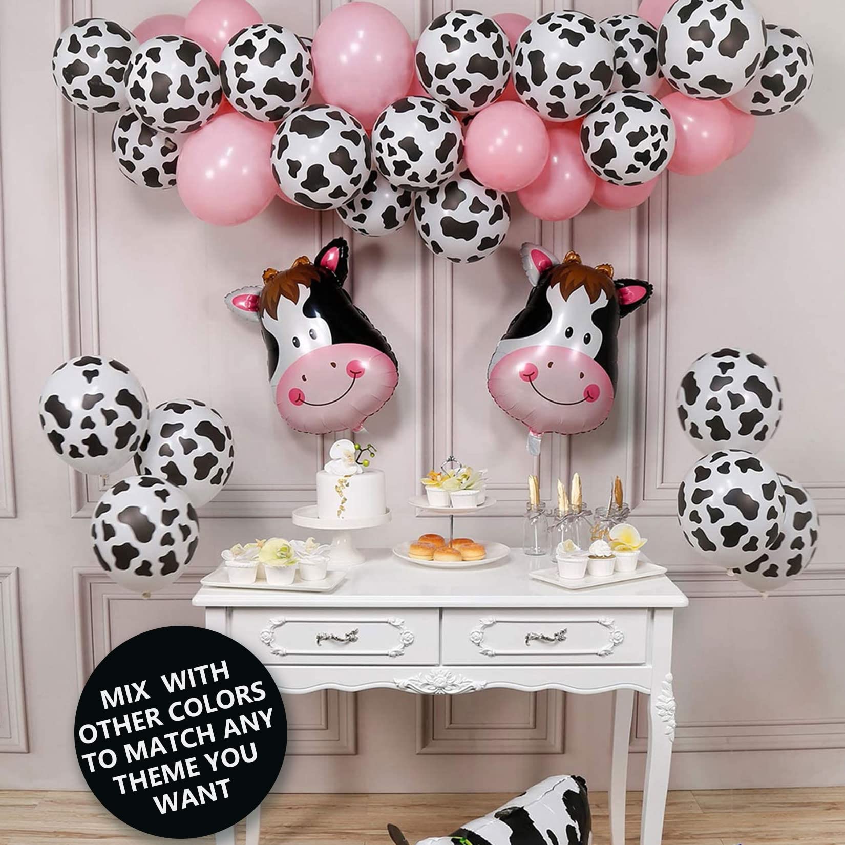 Cow Balloons 26pcs Cow Print Balloon Giant Cow Shape Mylar Foil Balloon Set For Western Cowboy Farm Animal Ballons Globos Vaca Cow Themed Party Decorations Baby Shower Girl Boy 1st Birthday Supplies