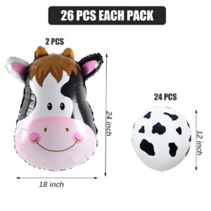 Cow Balloons 26pcs Cow Print Balloon Giant Cow Shape Mylar Foil Balloon Set For Western Cowboy Farm Animal Ballons Globos Vaca Cow Themed Party Decorations Baby Shower Girl Boy 1st Birthday Supplies