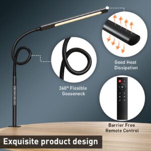 AmazLit Swing Arm Desk Light with Remote Control, Eye-Caring Gooseneck Desk Lamp, Adjustable Brightness & Color Temperatures, Modern LED Clamp Light with Memory & Timer Function, 12W, Matteblack