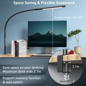 AmazLit Swing Arm Desk Light with Remote Control, Eye-Caring Gooseneck Desk Lamp, Adjustable Brightness & Color Temperatures, Modern LED Clamp Light with Memory & Timer Function, 12W, Matteblack