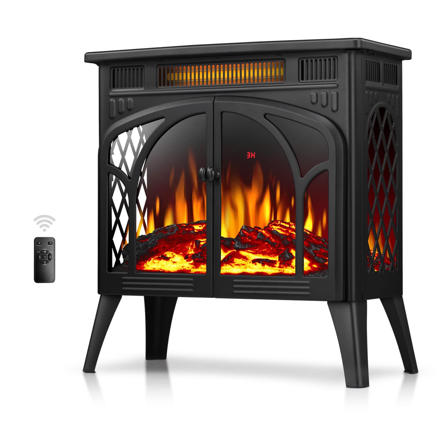 LHRIVER Electric Fireplace, 25” Freestanding Stove Heater with Remote, Space Heater w/ 3D Flame Effects, Fireplace Heaters for Indoor Use