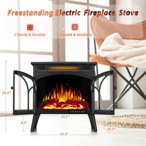 LHRIVER Electric Fireplace, 25” Freestanding Stove Heater with Remote, Space Heater w/ 3D Flame Effects, Fireplace Heaters for Indoor Use