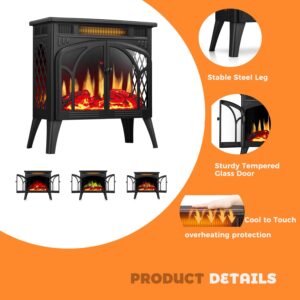 LHRIVER Electric Fireplace, 25” Freestanding Stove Heater with Remote, Space Heater w/ 3D Flame Effects, Fireplace Heaters for Indoor Use