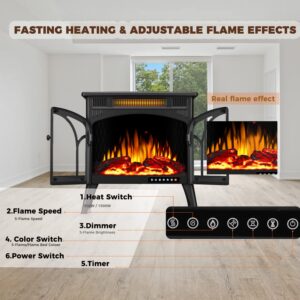 LHRIVER Electric Fireplace, 25” Freestanding Stove Heater with Remote, Space Heater w/ 3D Flame Effects, Fireplace Heaters for Indoor Use