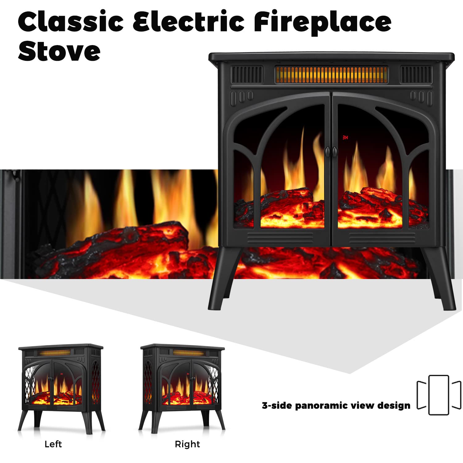 LHRIVER Electric Fireplace, 25” Freestanding Stove Heater with Remote, Space Heater w/ 3D Flame Effects, Fireplace Heaters for Indoor Use