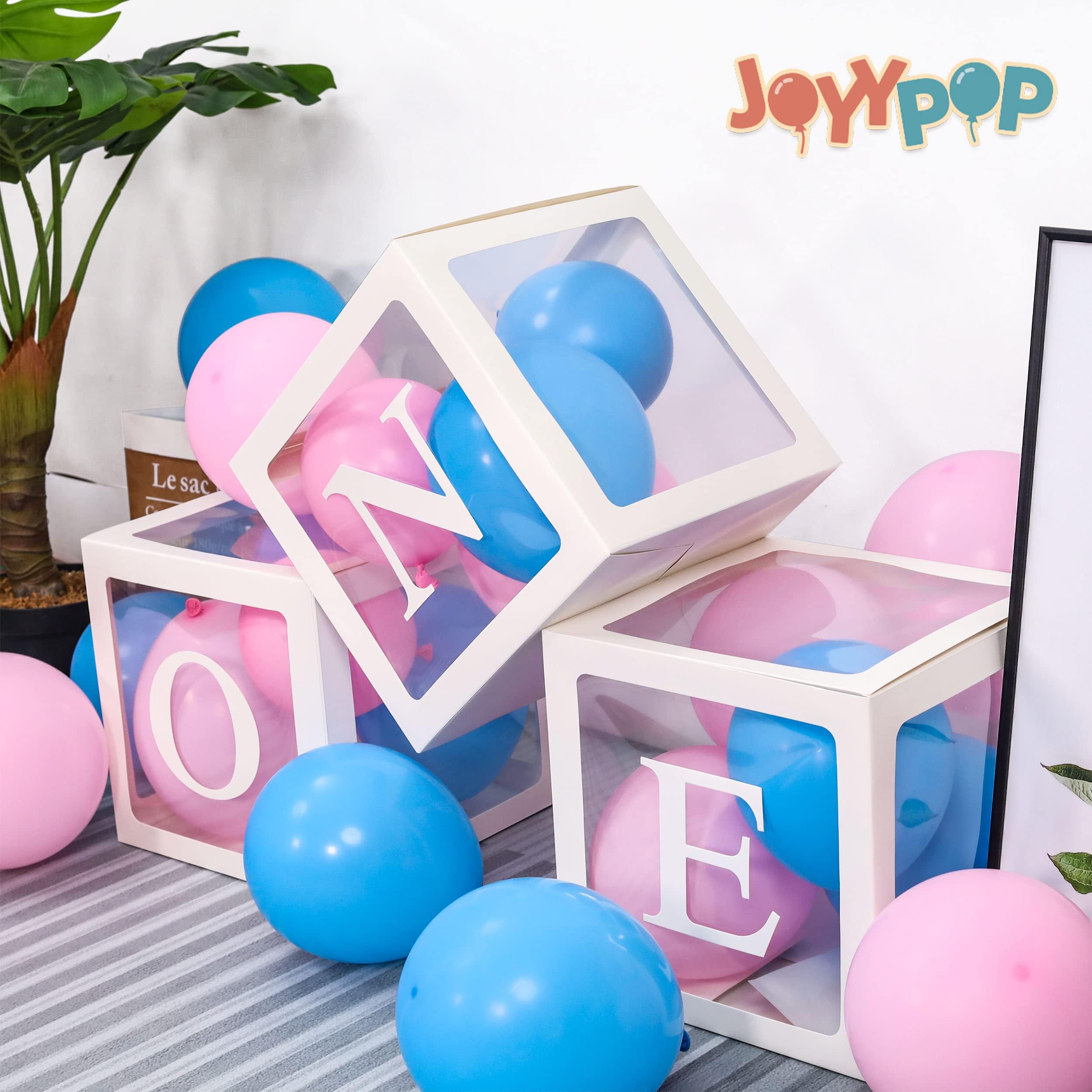 One Balloon Boxes for 1st Birthday with 3pcs ONE Letters for 1st Birthday Decorations Boy Girl(White)