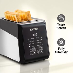 Touch Screen Toaster 2 Slice, KETIAN Bagel English Muffins Toast Pastry Waffles Grain Sweet Bread Toaster, Extra Wide Slots Single Slot Toasting Automatic Lifting, 1400w