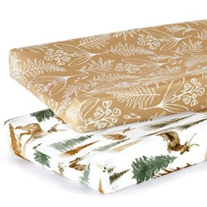 grssder stretch ultra soft jersey knit changing pad cover set 2 pack, change table pad covers fit 32"/34" x 16" pads safe and snug, stylish jungle deer pattern for baby