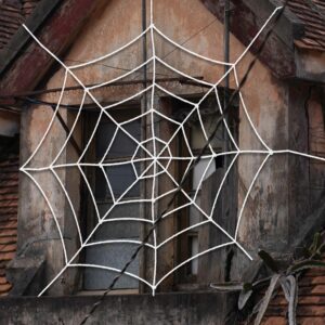 katchon, halloween spider web outdoor - large, 8 feet | spider web rope | round rope spider web decoration, spider webs halloween decorations | halloween party decorations, halloween yard decorations