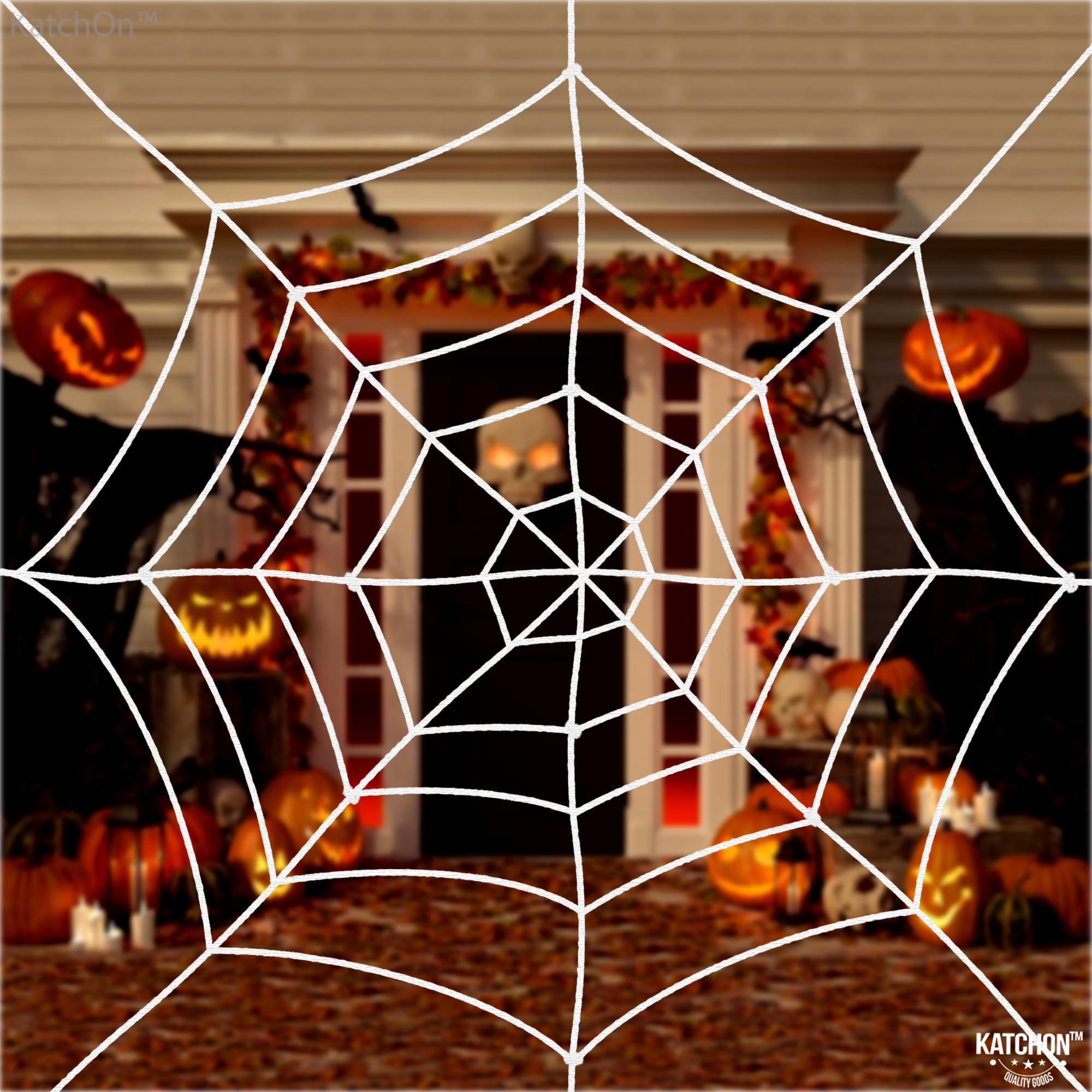 KatchOn, Halloween Spider Web Outdoor - Large, 8 Feet | Spider Web Rope | Round Rope Spider Web Decoration, Spider Webs Halloween Decorations | Halloween Party Decorations, Halloween Yard Decorations