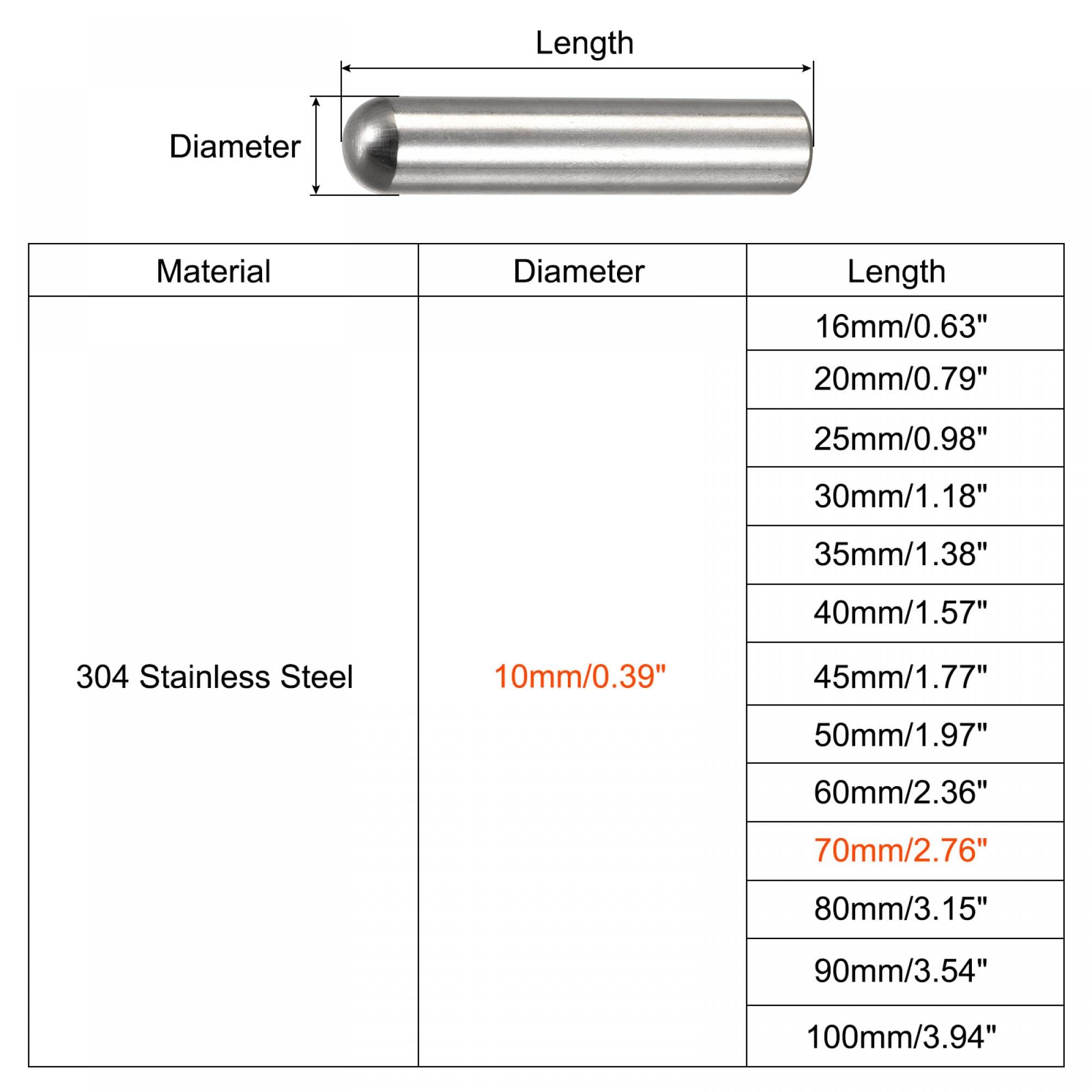 uxcell 10x70mm Dowel Pins, 304 Stainless Steel Round Head Flat Chamfered End Dowel Pin Bunk Bed Pins Shelf Pegs Support Shelves Fasten Elements