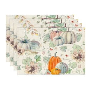 artoid mode pumpkins leaves floral fall placemats set of 4, 12x18 inch seasonal autumn thanksgiving table mats for party kitchen dining decoration