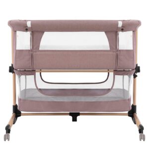 lamberia baby bassinets bedside sleeper, adjustable bassinet for baby with wheels, easy folding portable crib for baby, khaki