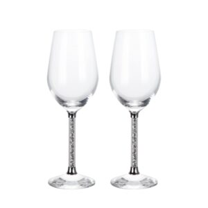 sugarchef Wine Glasses 2 Pieces Long Stem Filled with Crystals Elegant Wine Glasses for Home,Wedding, Parties, Anniversary (Silver)