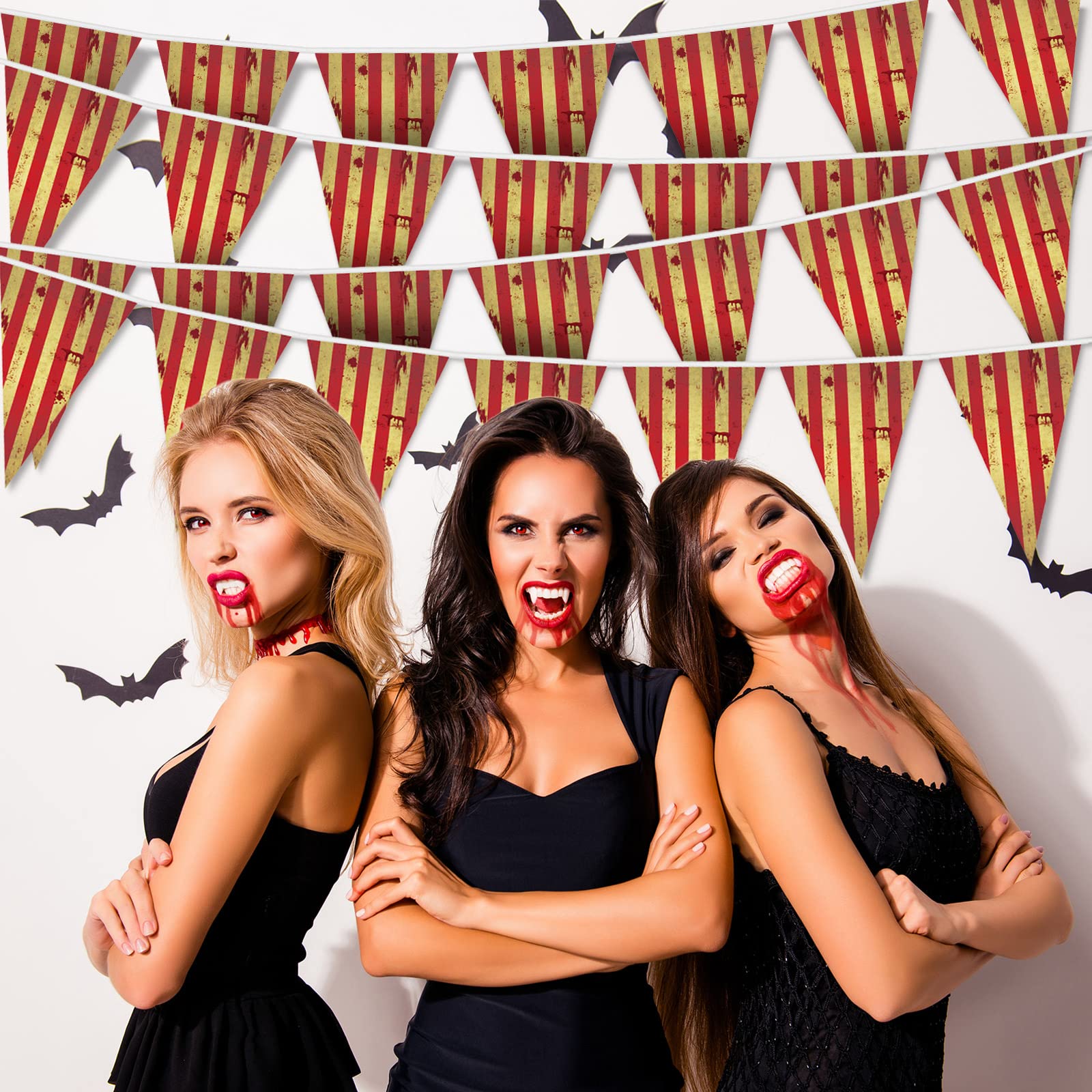 10 Packs Creepy Carnival Decorations Evil Halloween Striped Pennant Banner Triangle Bunting Flags Circus Theme Party Decorations Evil Carnival Decorations for Carnival Halloween Party Decorations