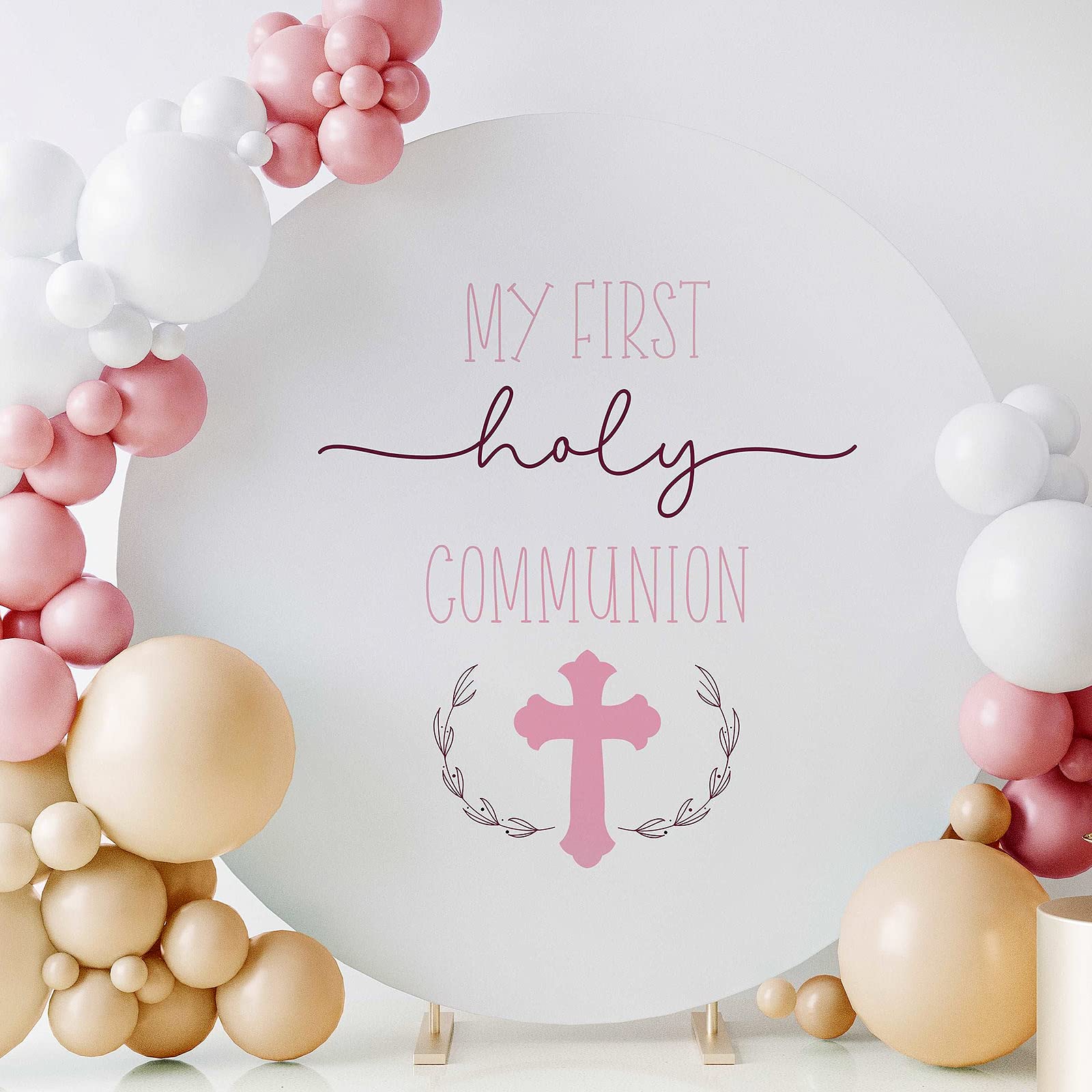 White Round Backdrop 6x6ft Circle Arch Stand Photo Photography Background Wall for Birthday Baby Shower Wedding Decorations