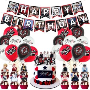 oulun stray-kids party supplies, stray-kids party decorations include happy birthday banners, cake toppers, cupcake toppers, balloons