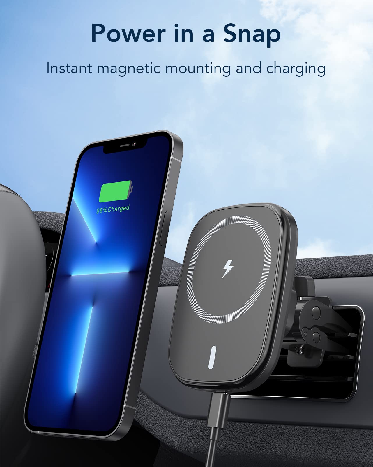 Magnetic Wireless Car Charger, TERYTH Fast Charging 360° Adjustable Auto Alignment Magnetic Car Mount, Air Vent Car Phone Holder Compatible with-Mag Safe iPhone 12/13 /14 Pro Max Mini