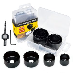 kata 6pcs hole saw kit 1-1/4" to 2-1/8"(32-54mm) hole saw set in case with mandrels and hex key for soft wood, pvc board, plywood