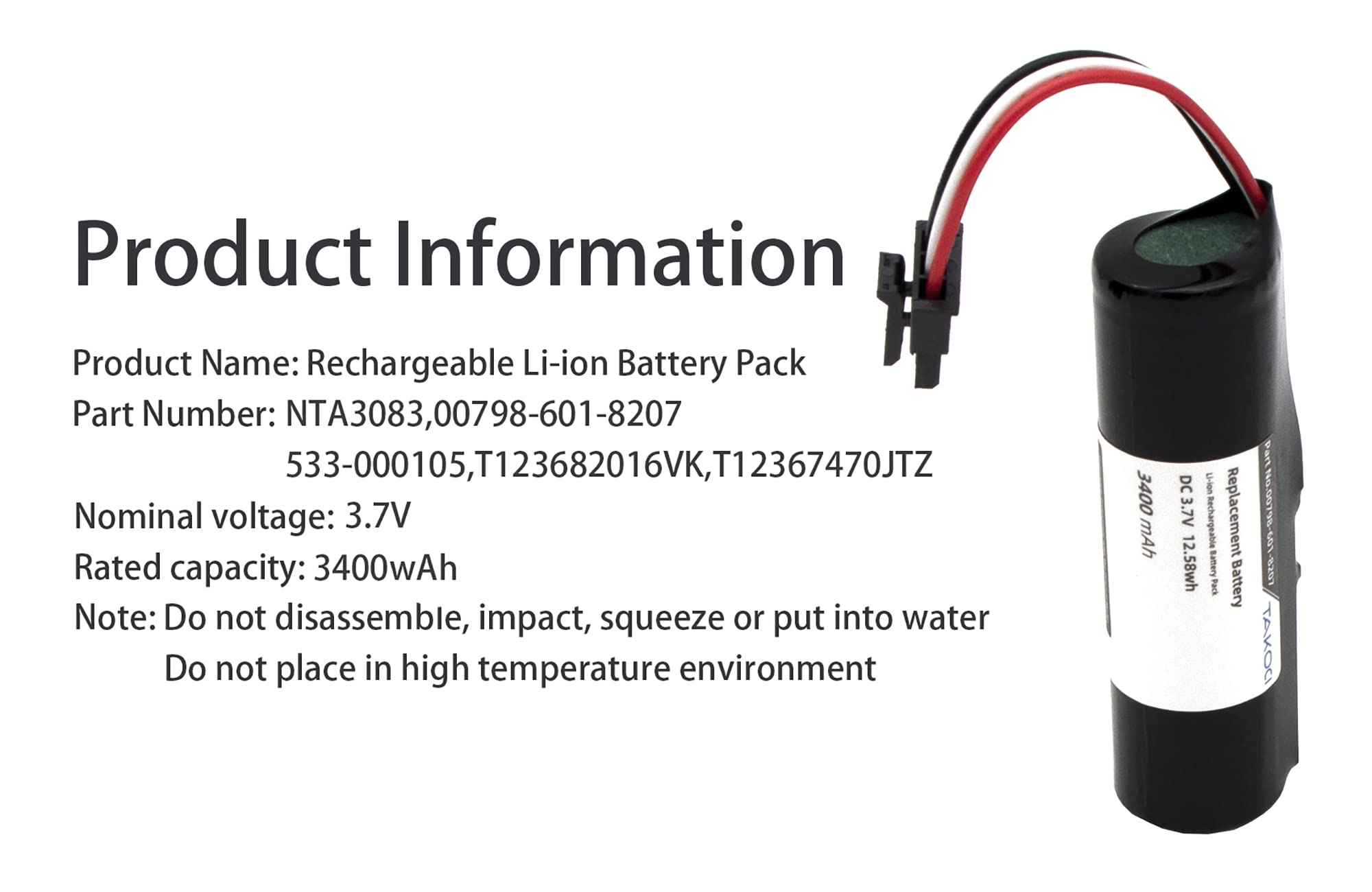 Gikysuiz Replacement Battery for Logitech UE Boom/UE Boom2/UE Blast/UE Boom 3 Wireless Bluetooth Speaker fits Part No Logitech S-00151/S-00122/S-00170/S-00166 3400mAh/3.7V