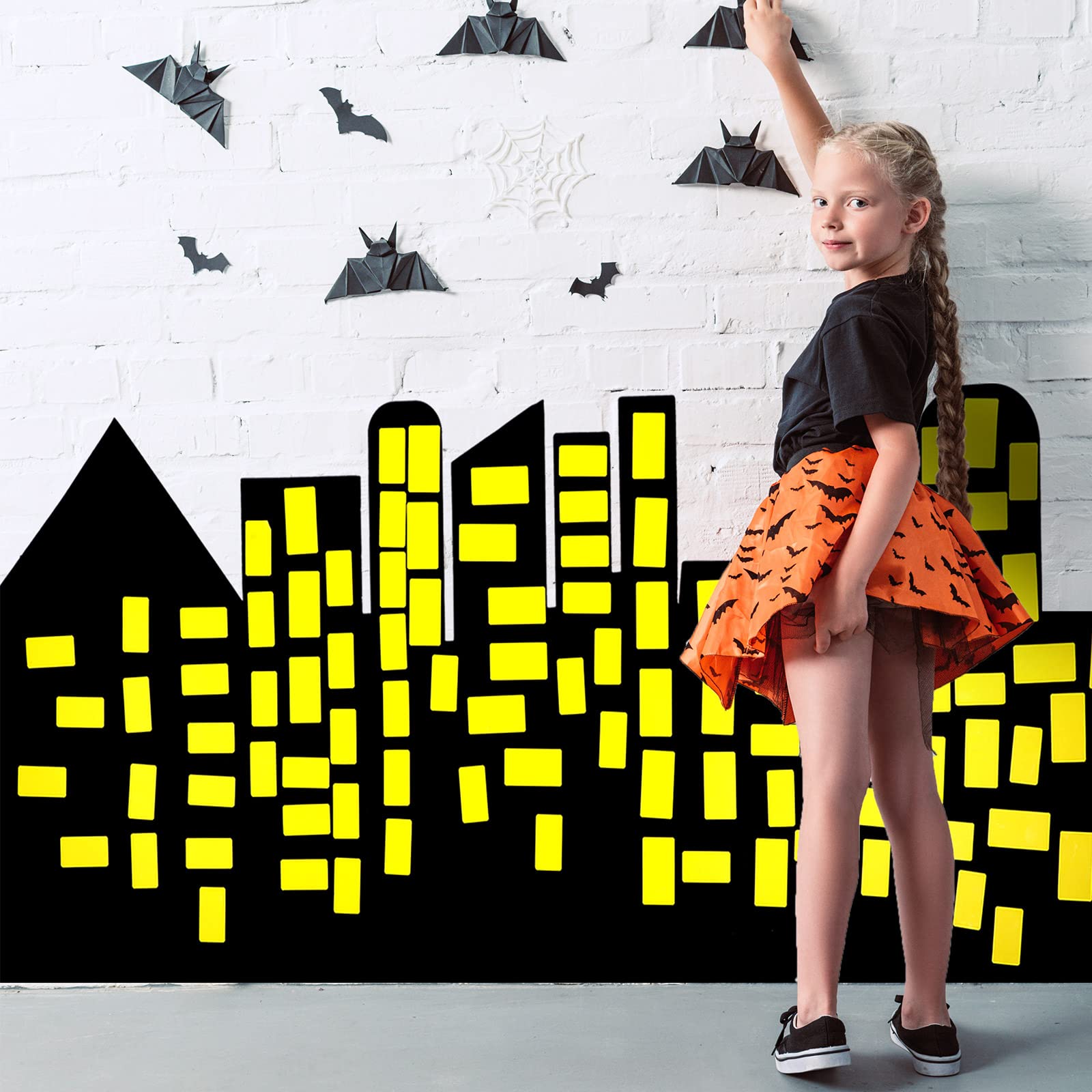 City Skyline Backdrops Hero Backdrop with 2 Pcs Yellow Stickers DIY Hero Background for Kid Backdrop City Skyline Buildings Photography Background Hero Birthday Party Decor Supplies Baby Shower