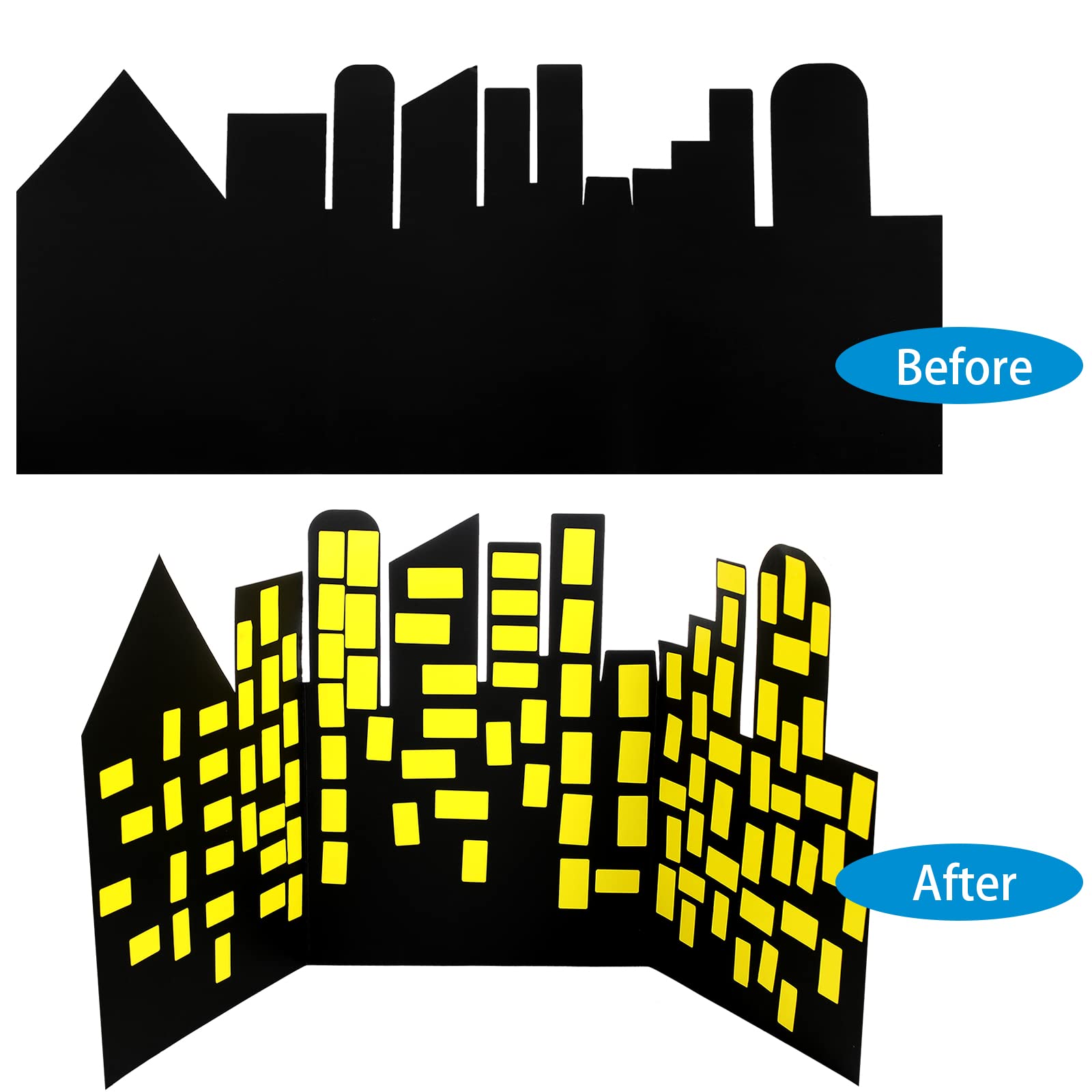 City Skyline Backdrops Hero Backdrop with 2 Pcs Yellow Stickers DIY Hero Background for Kid Backdrop City Skyline Buildings Photography Background Hero Birthday Party Decor Supplies Baby Shower