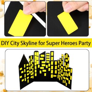 City Skyline Backdrops Hero Backdrop with 2 Pcs Yellow Stickers DIY Hero Background for Kid Backdrop City Skyline Buildings Photography Background Hero Birthday Party Decor Supplies Baby Shower